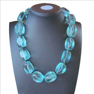 Sterling Silver Aqua Glass Bead Chunky Necklace 19 Inch